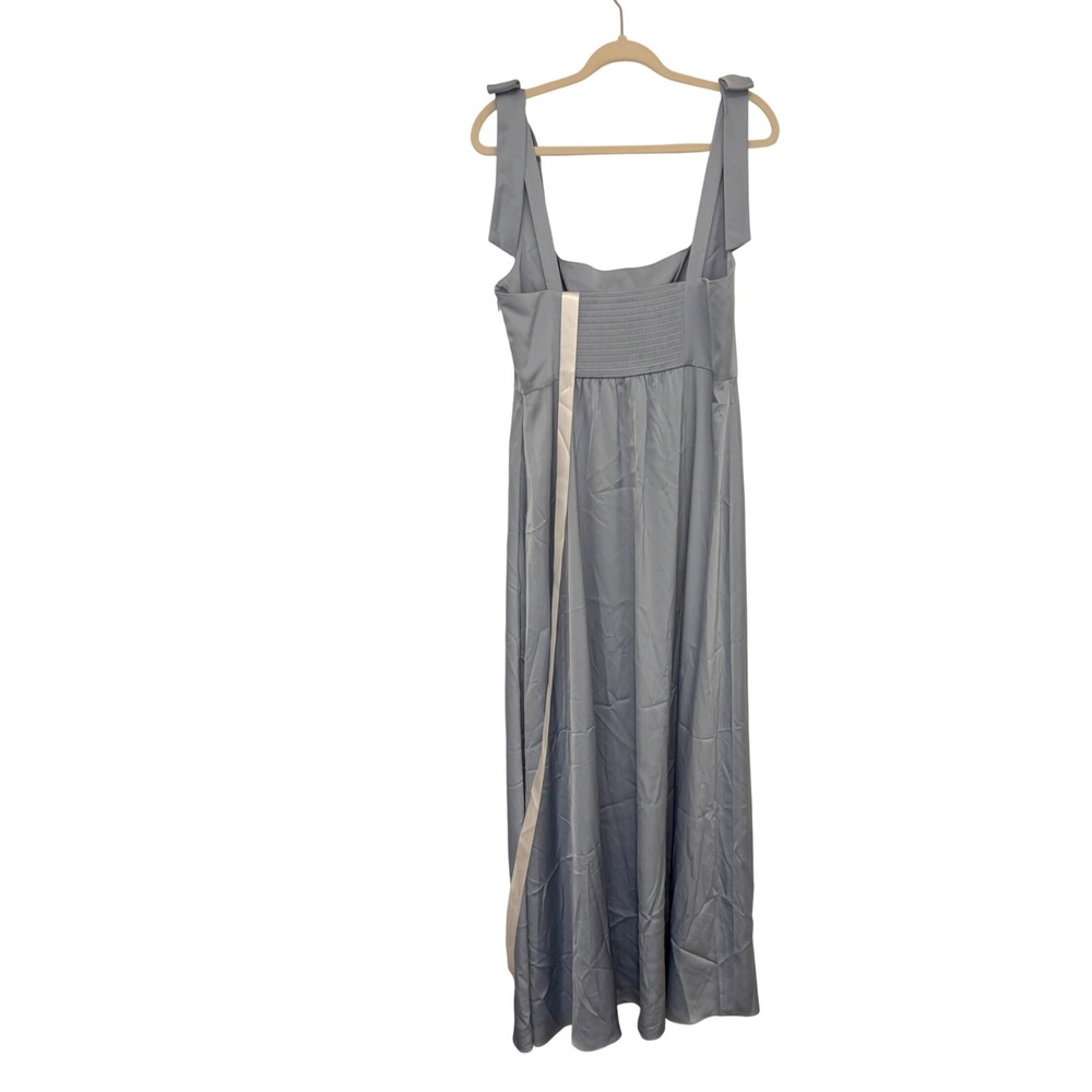 NWT After Six Square Neck Satin Maxi Dress Bow Straps Cloudy Blue, Sz L - Picture 4 of 7